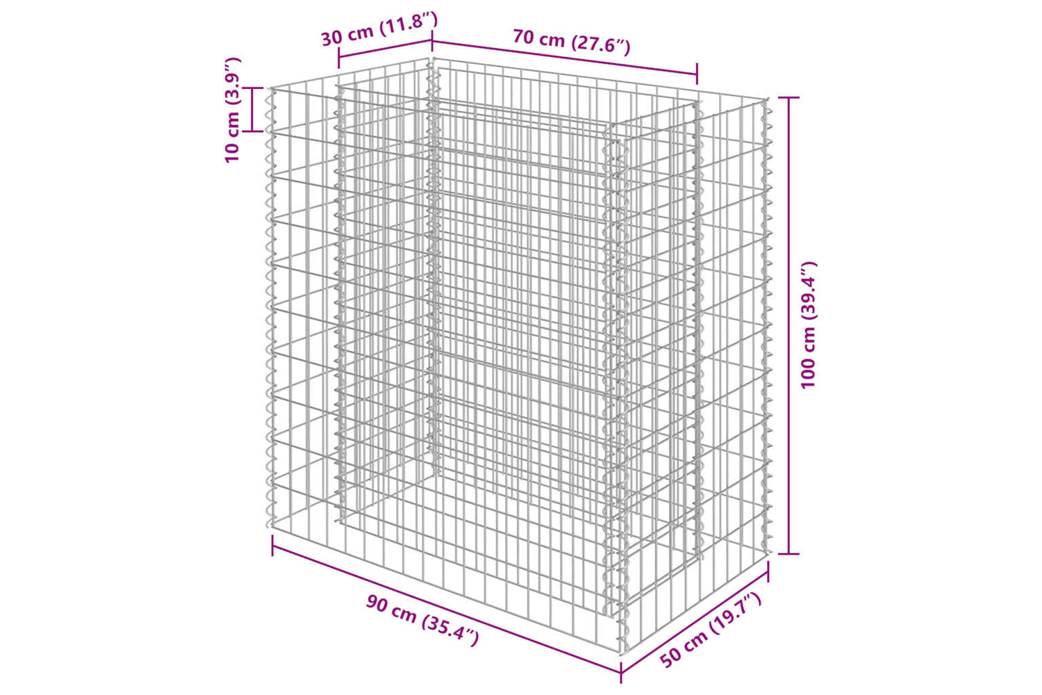 vidaXL 143568 Gabion Raised Bed Galvanised Steel 90x50x100cm-7