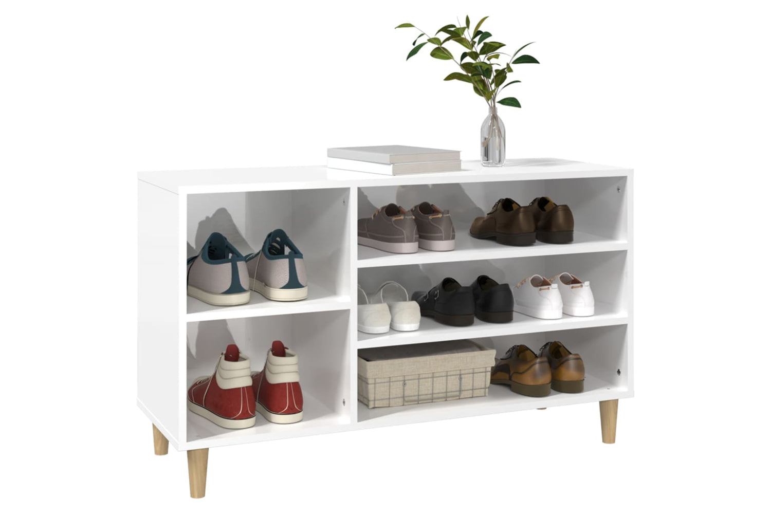 vidaXL 819742 Shoe Cabinet High Gloss White 102x36x60cm Engineered Wood-3