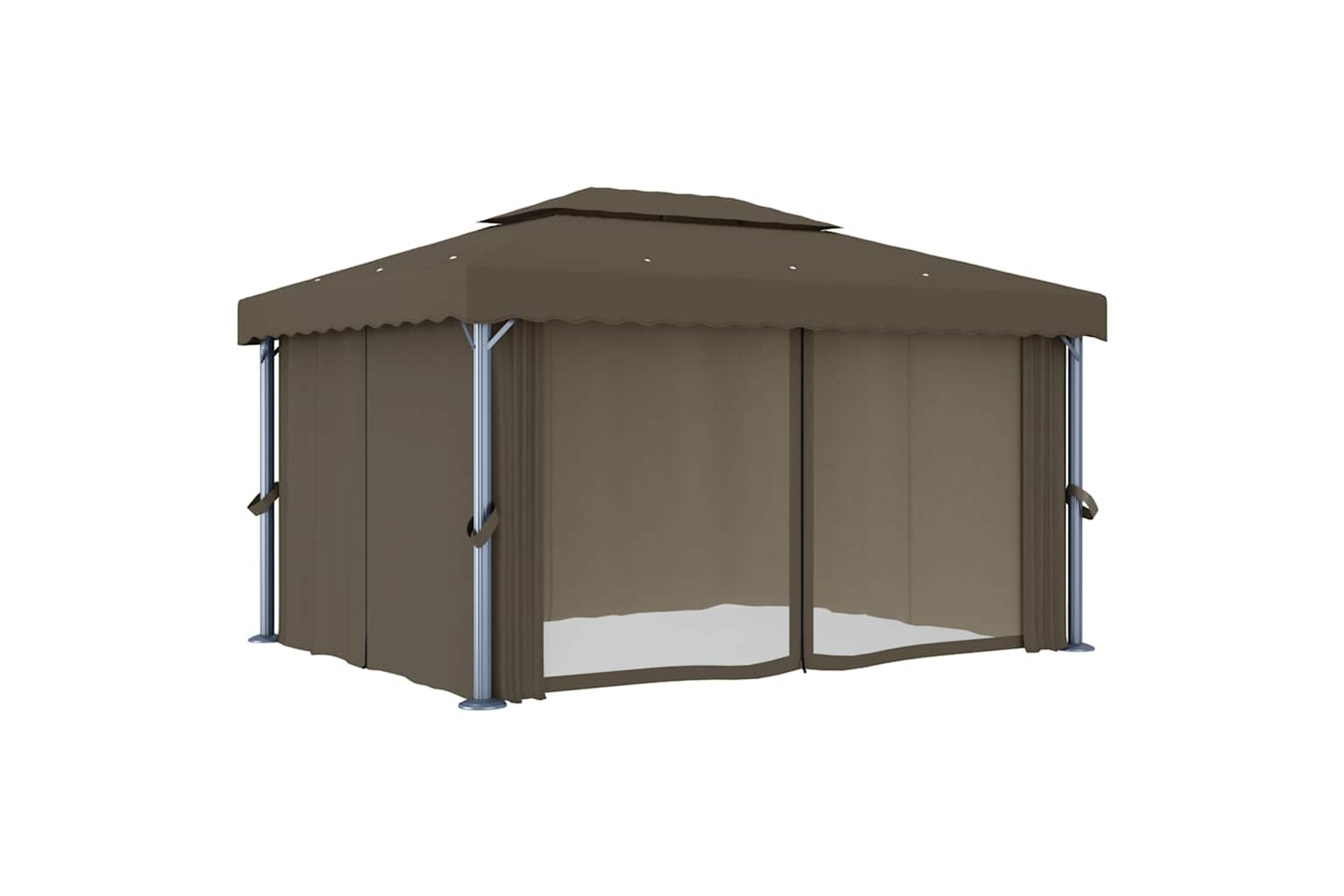 Vidaxl Gazebo With Curtain&led String Lights 4x3 M Taupe-4