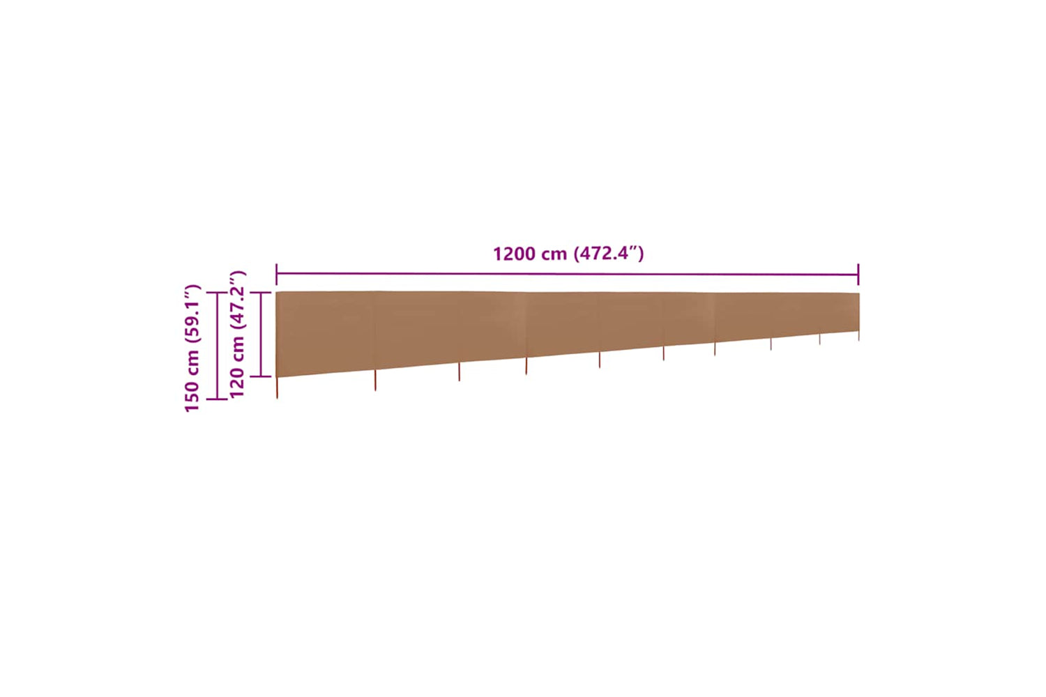 vidaXL 47195 9-panel Wind Screen Fabric 1200x120cm Taupe-6
