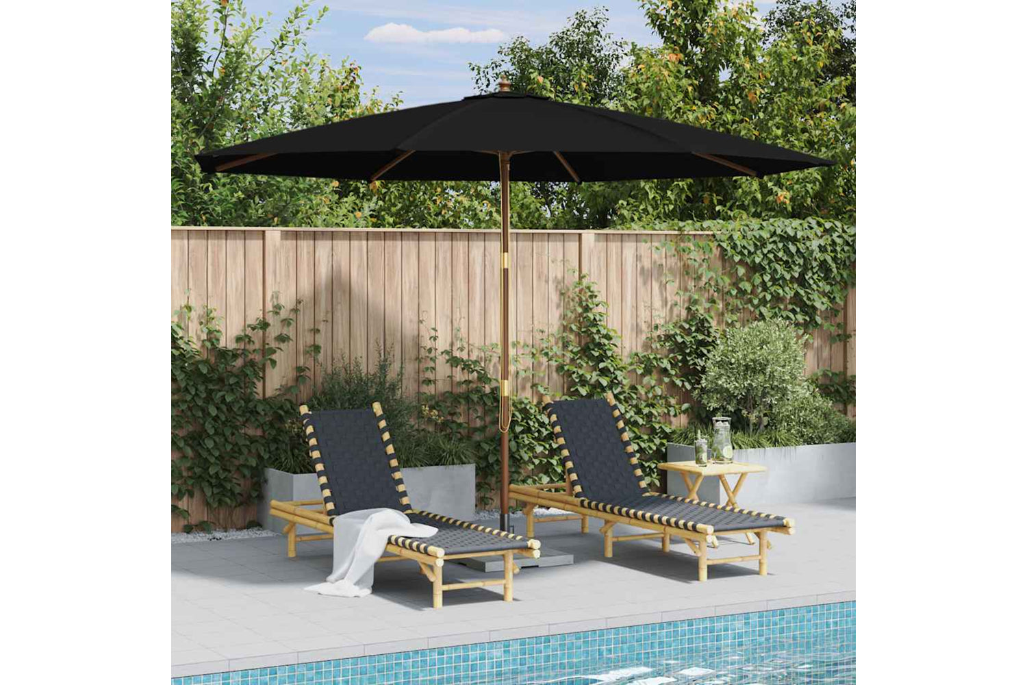 vidaXL 47138 Outdoor Parasol With Wooden Pole 350cm Black-2