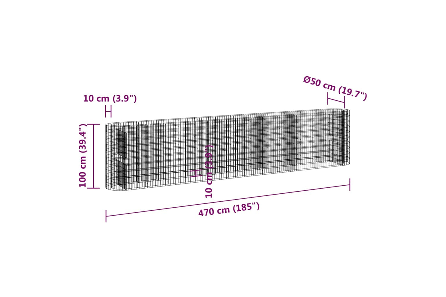 vidaXL 152037 Gabion Raised Bed Galvanised Iron 470x50x100cm-7