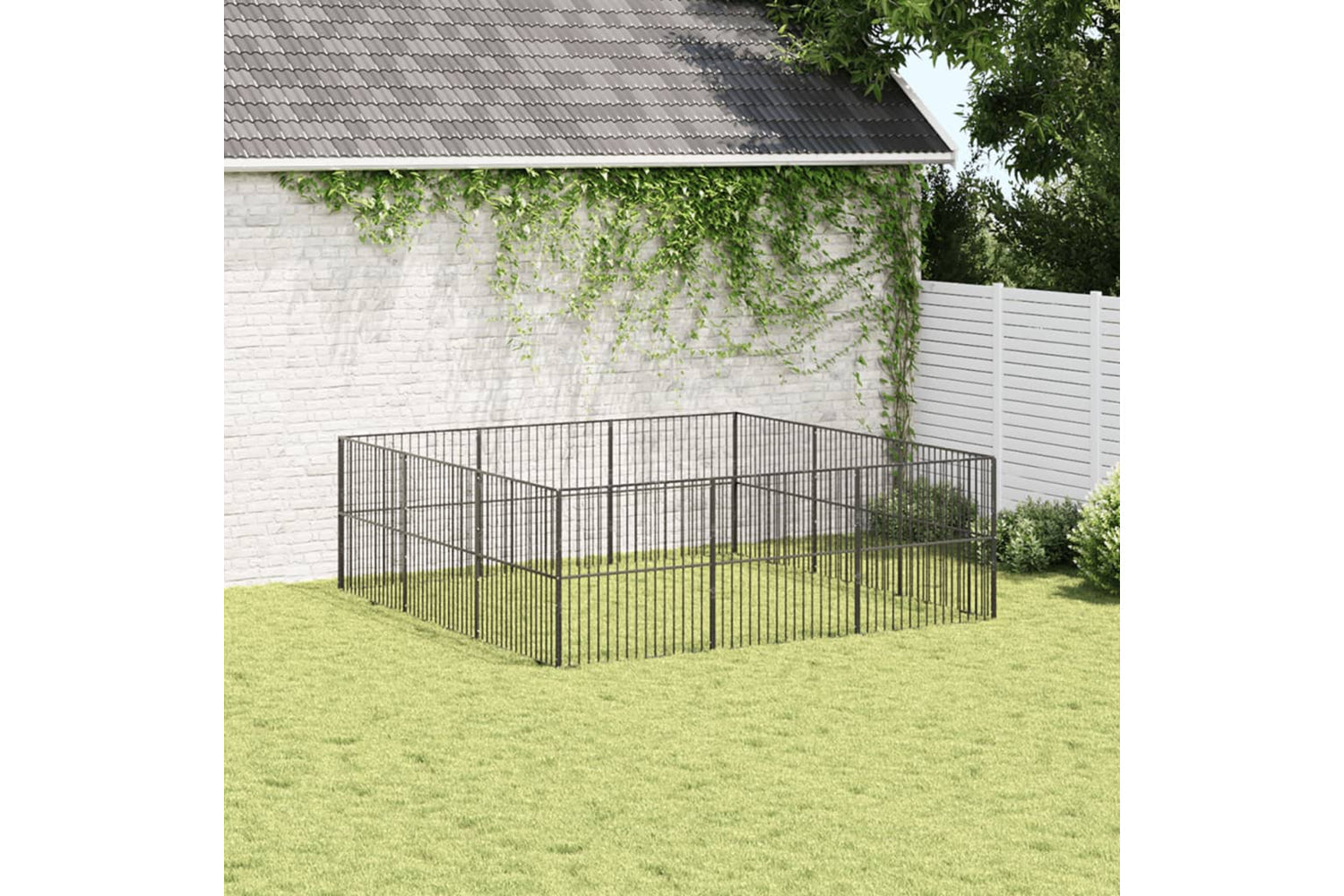 Vidaxl 3209554 Dog Playpen 12 Panels Black Galvanised Steel-2