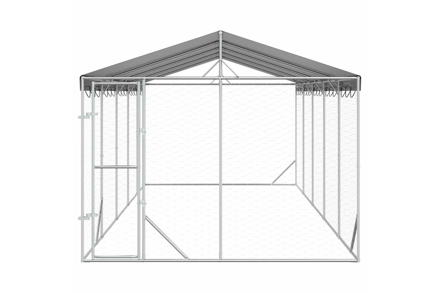 Vidaxl 3190489 Outdoor Dog Kennel With Roof Silver 3x7.5x2.5 M Galvanised Steel-3
