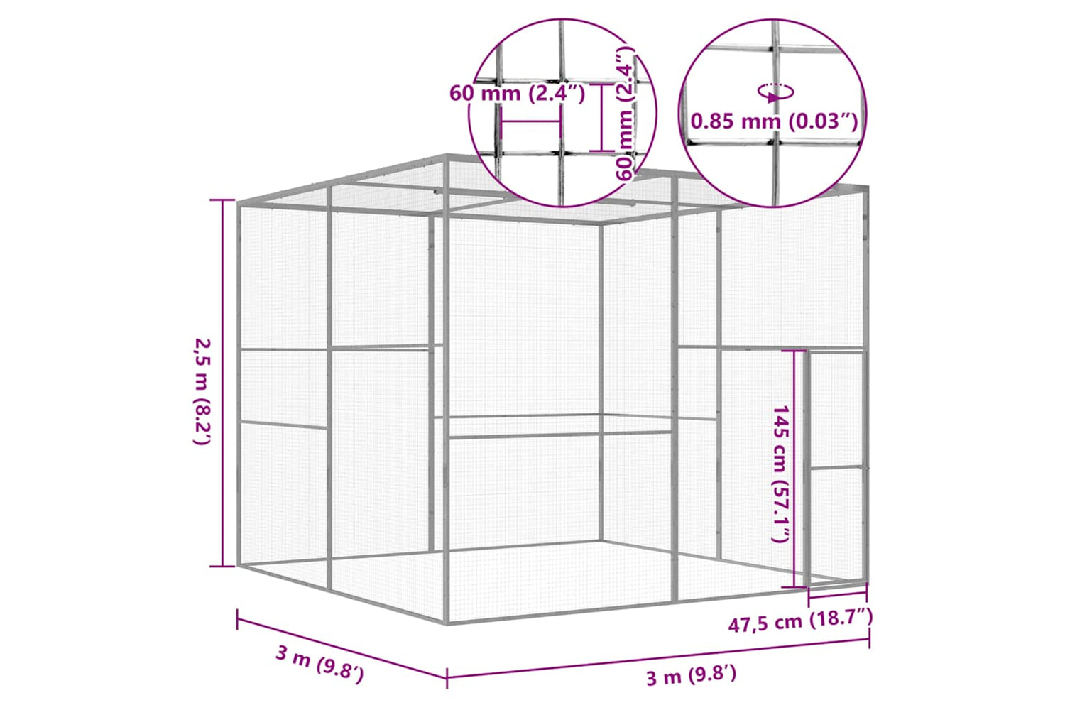 Vidaxl Cat Cage 3x3x2.5 M Galvanised Steel-5