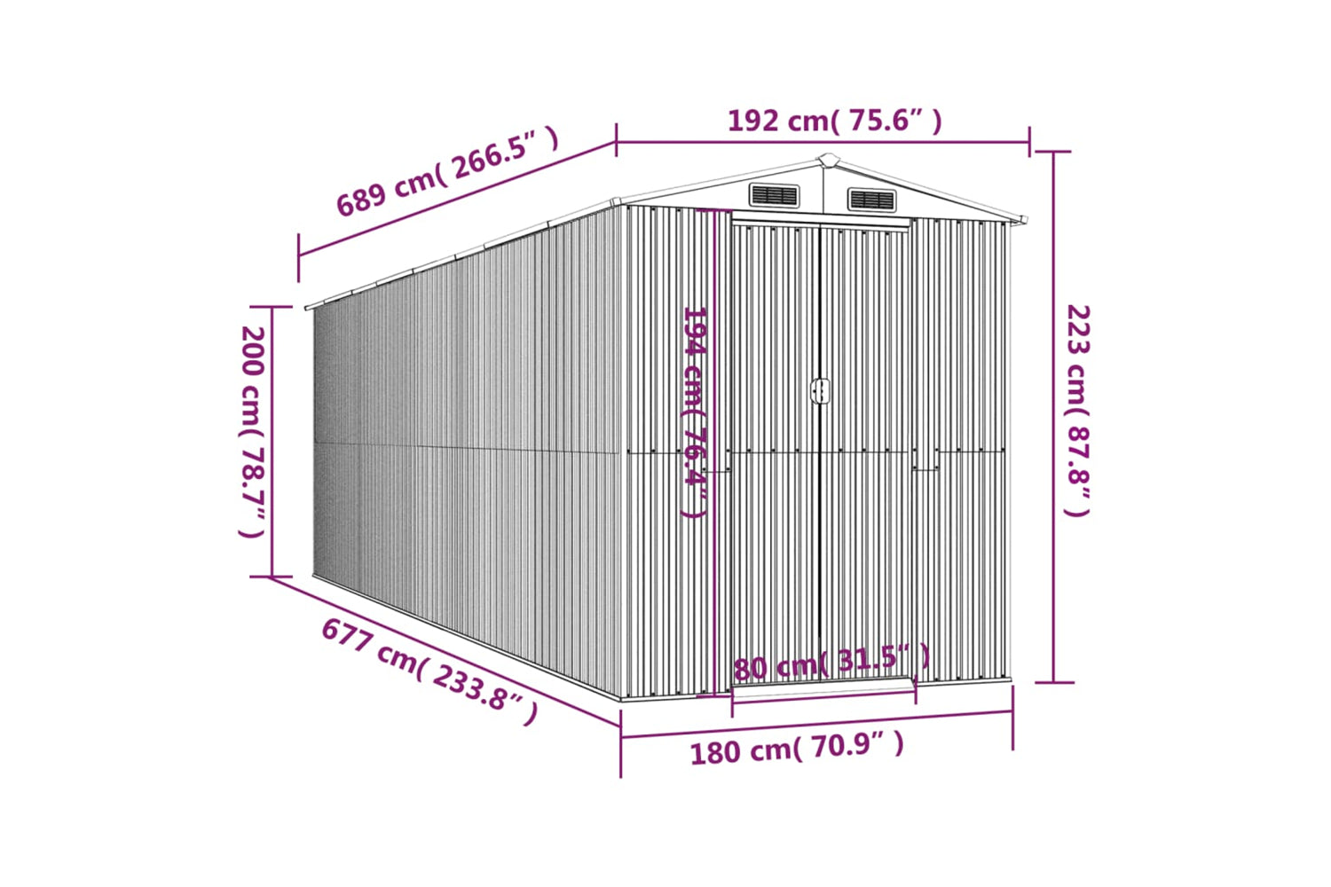 Vidaxl Garden Shed Dark Brown 192x689x223 Cm Galvanised Steel-7