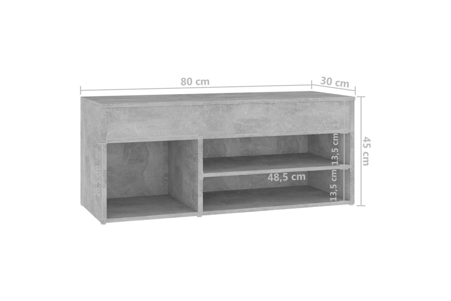 vidaXL 808751 Shoe Bench Concrete Grey 80x30x45cm Engineered Wood-7