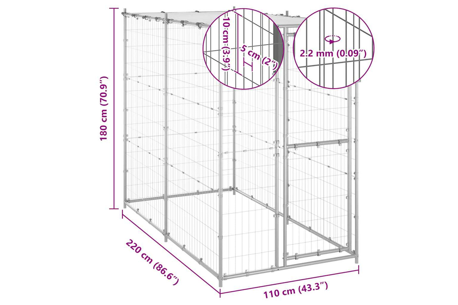 Vidaxl Outdoor Dog Kennel Galvanised Steel With Roof 110x220x180 Cm-6