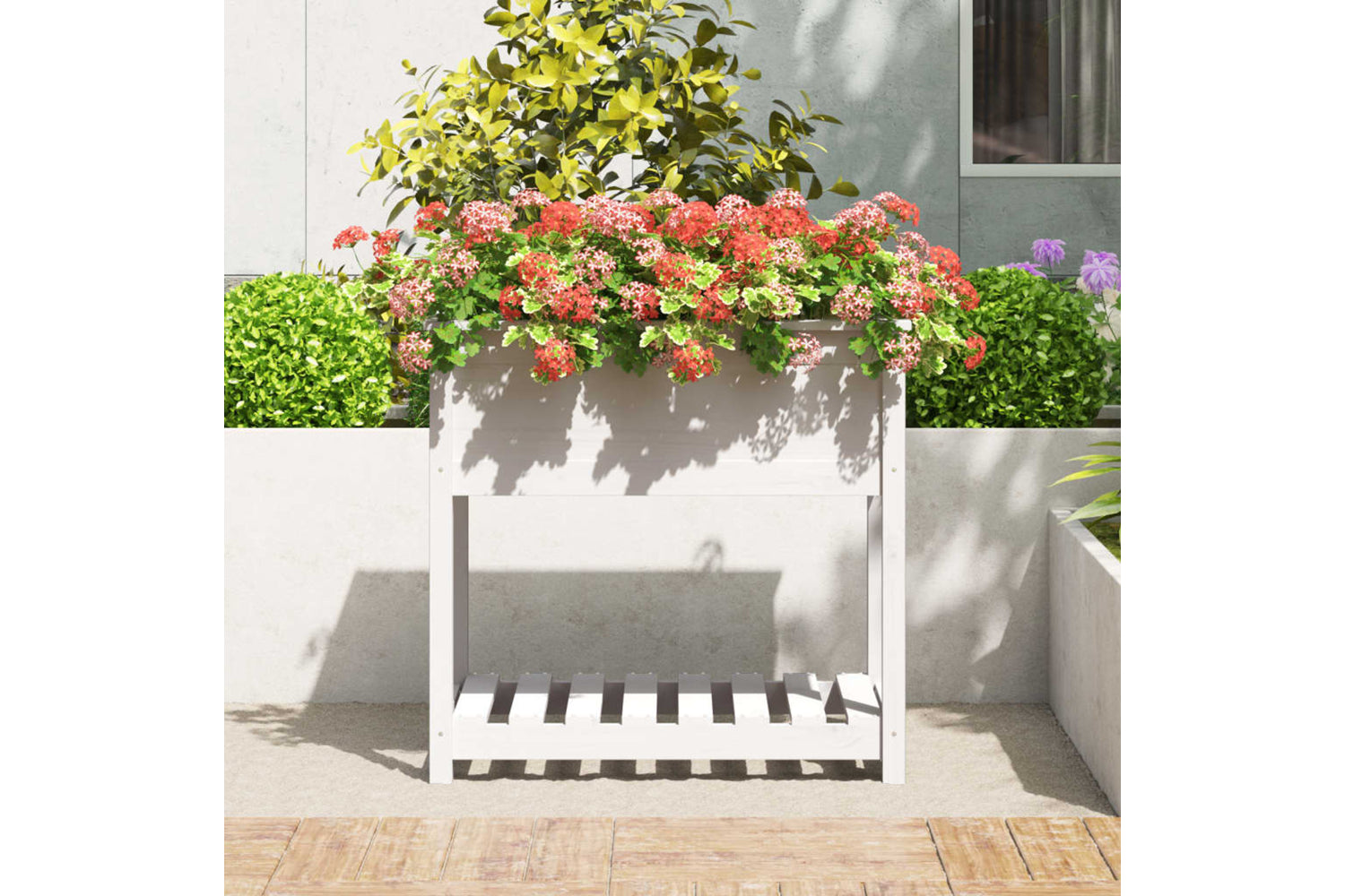 vidaXL 823781 Planter With Shelf White 82.5x54x81cm Solid Wood Pine-2