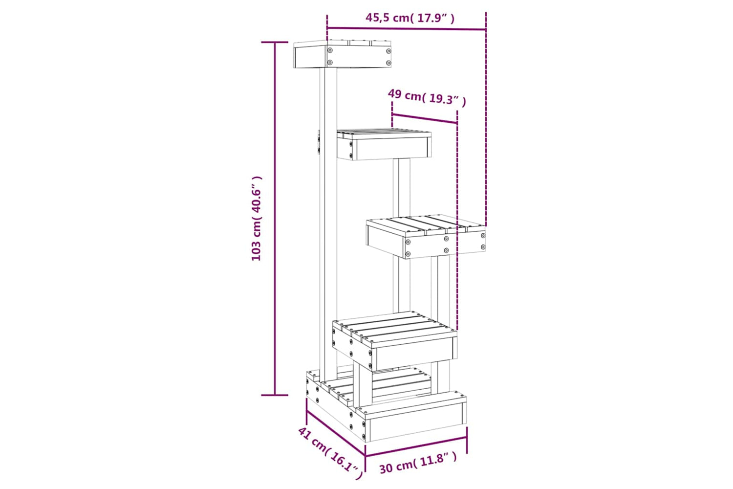 vidaXL 824648 Cat Tree 45.5x49x103cm Solid Wood Pine-6