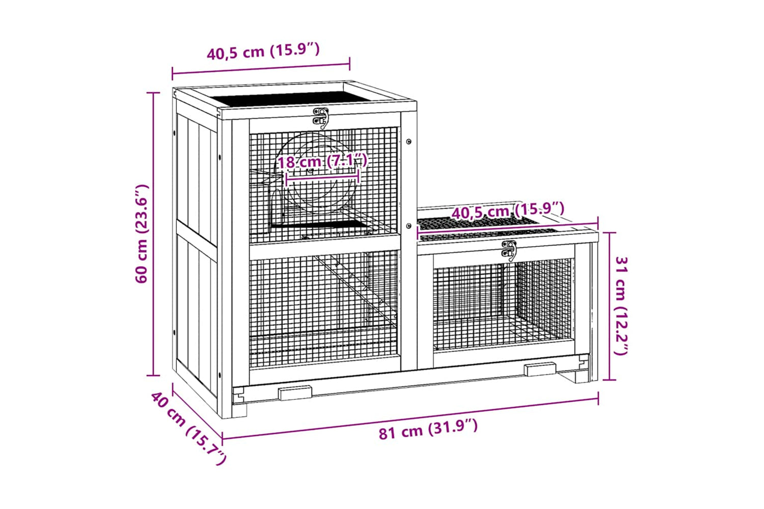 vidaXL 172384 Hamster Cage 81x40x60cm Solid Wood Fir-9