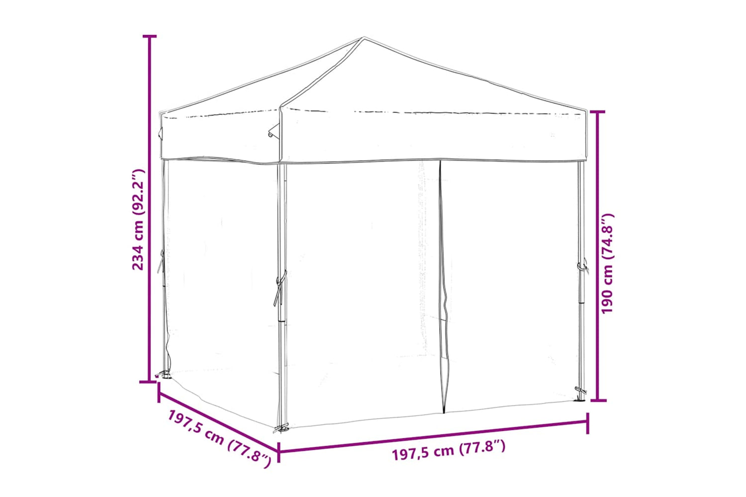 Vidaxl 93504 Folding Party Tent With Sidewalls Black 2x2 M-8