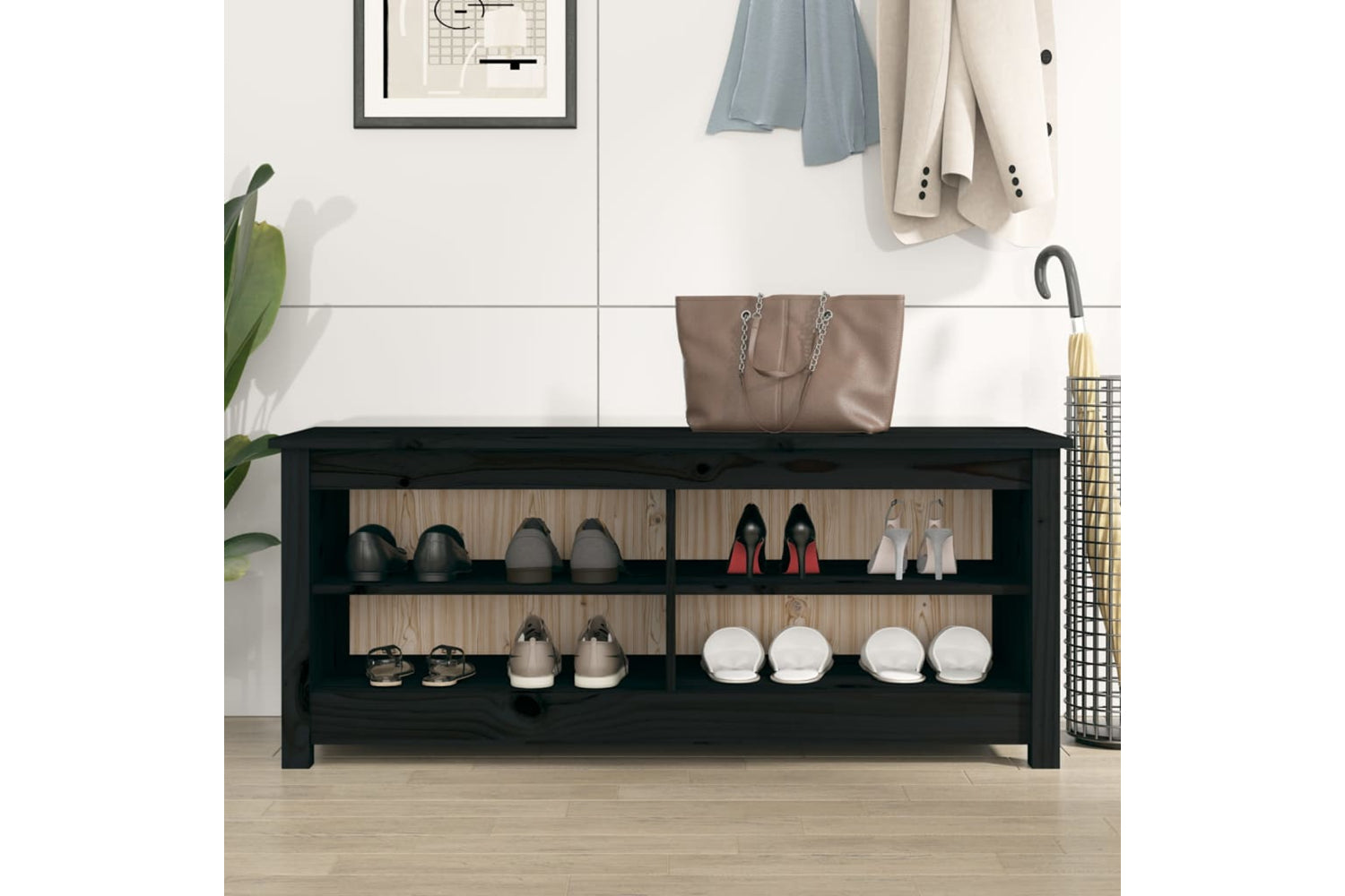 vidaXL 813778 Shoe Bench Black 110x38x45.5cm Solid Wood Pine-4