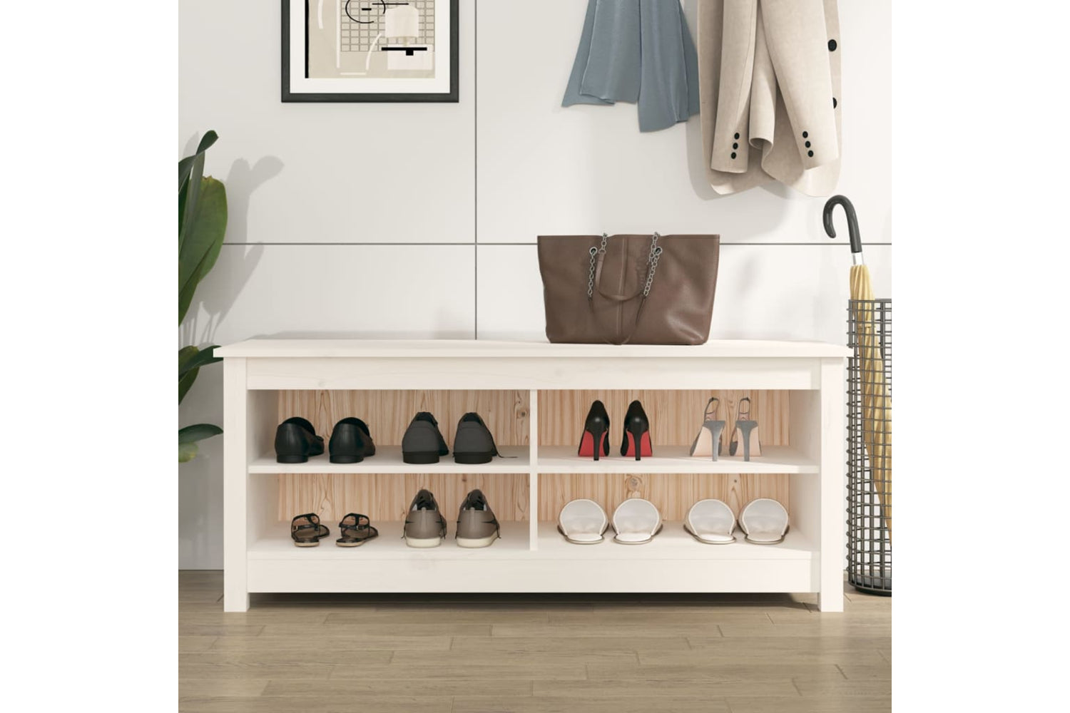 vidaXL 813775 Shoe Bench White 110x38x45.5cm Solid Wood Pine-4