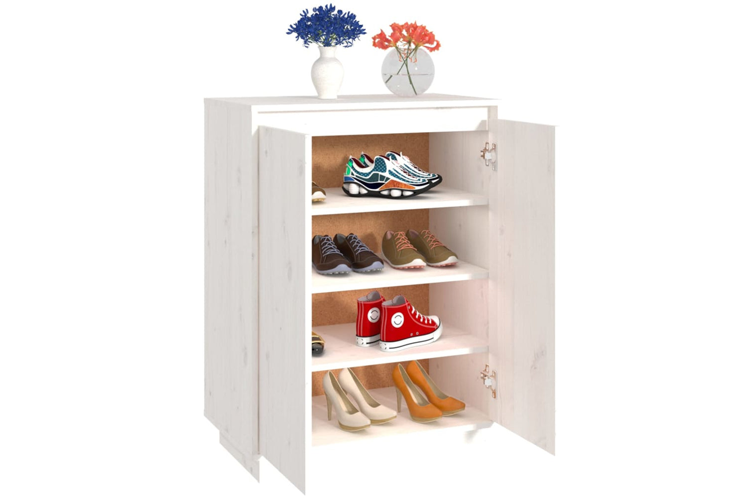vidaXL 813531 Shoe Cabinet White 60x35x80cm Solid Wood Pine-3