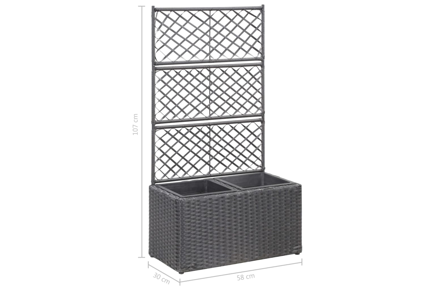 vidaXL 46931 Trellis Raised Bed With 2 Pots 58x30x107cm Poly Rattan Black-7