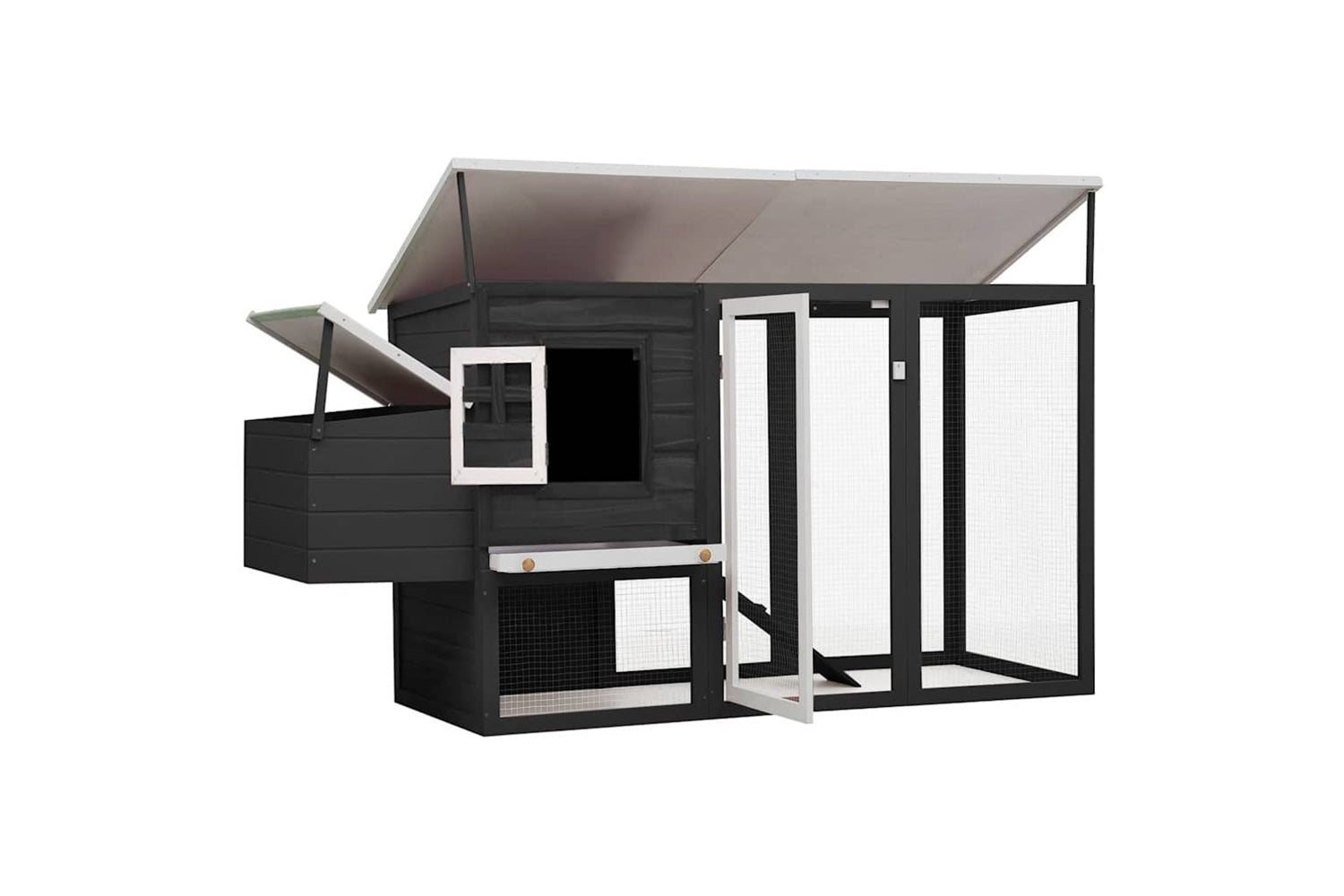 Vidaxl 170846 Outdoor Chicken Cage Hen House With 1 Egg Cage Grey Wood-3