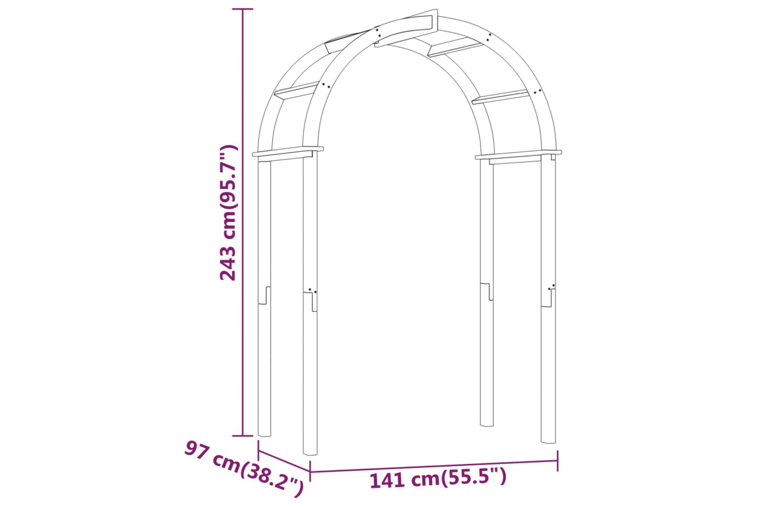 vidaXL 318419 Arch 141x97x243cm Impregnated Solid Wood Pine-5