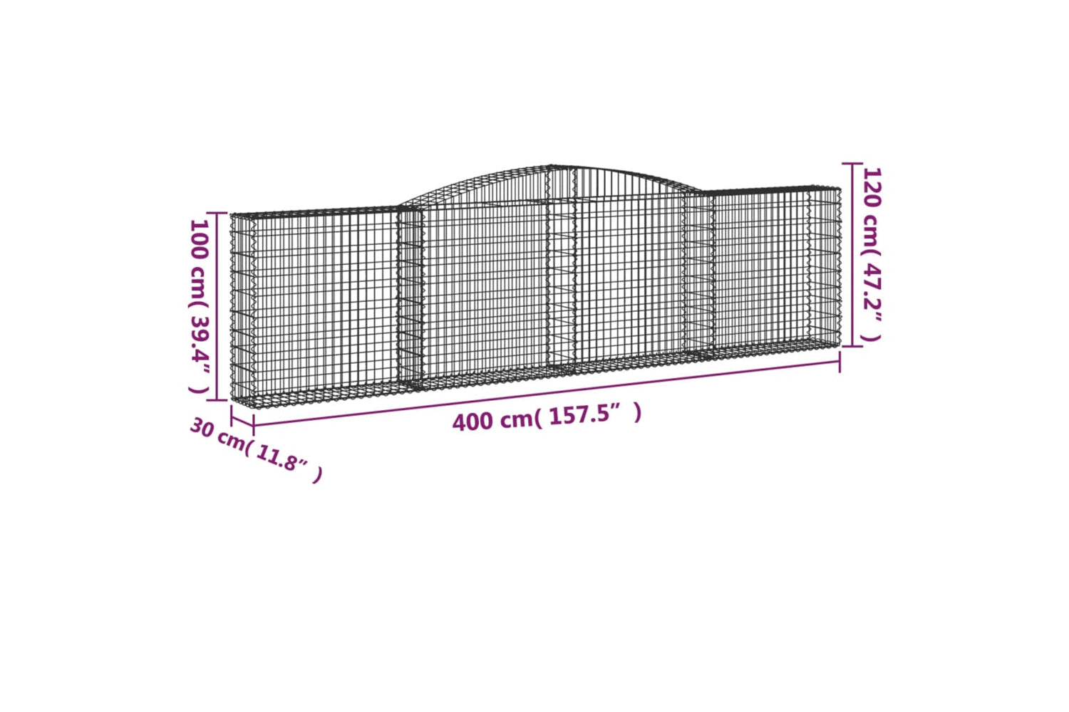 vidaXL 3146870 Arched Gabion Baskets 6 Pcs 400x30x100/120cm Galvanised Iron-5