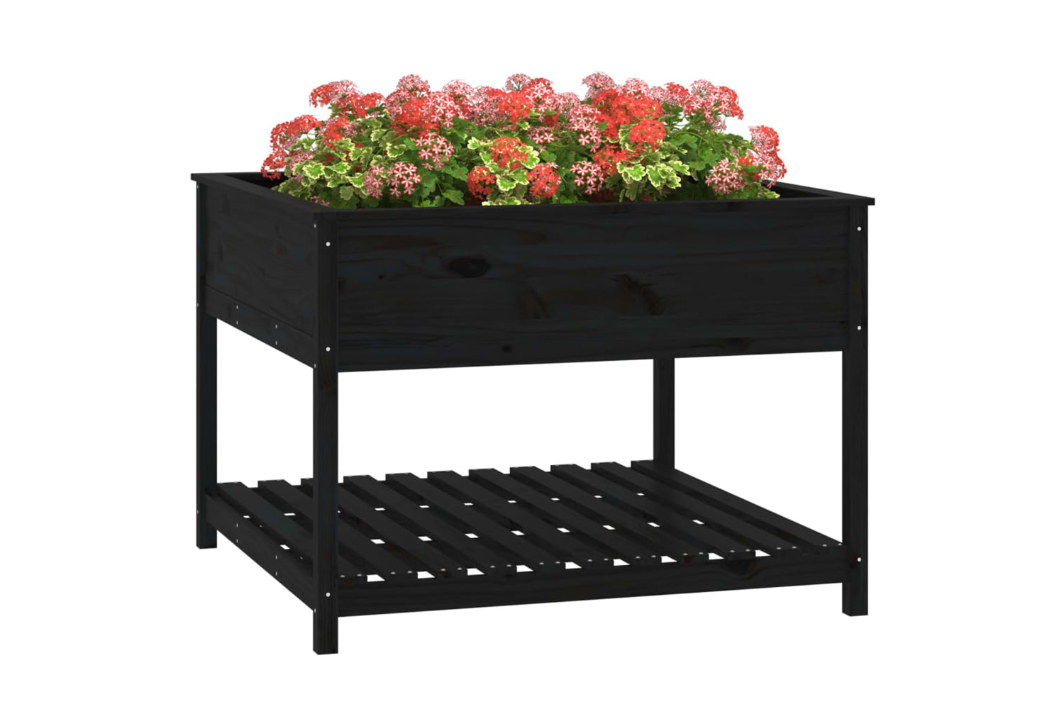 vidaXL 823805 Planter With Shelf Black 111.5x111.5x81cm Solid Wood Pine-3