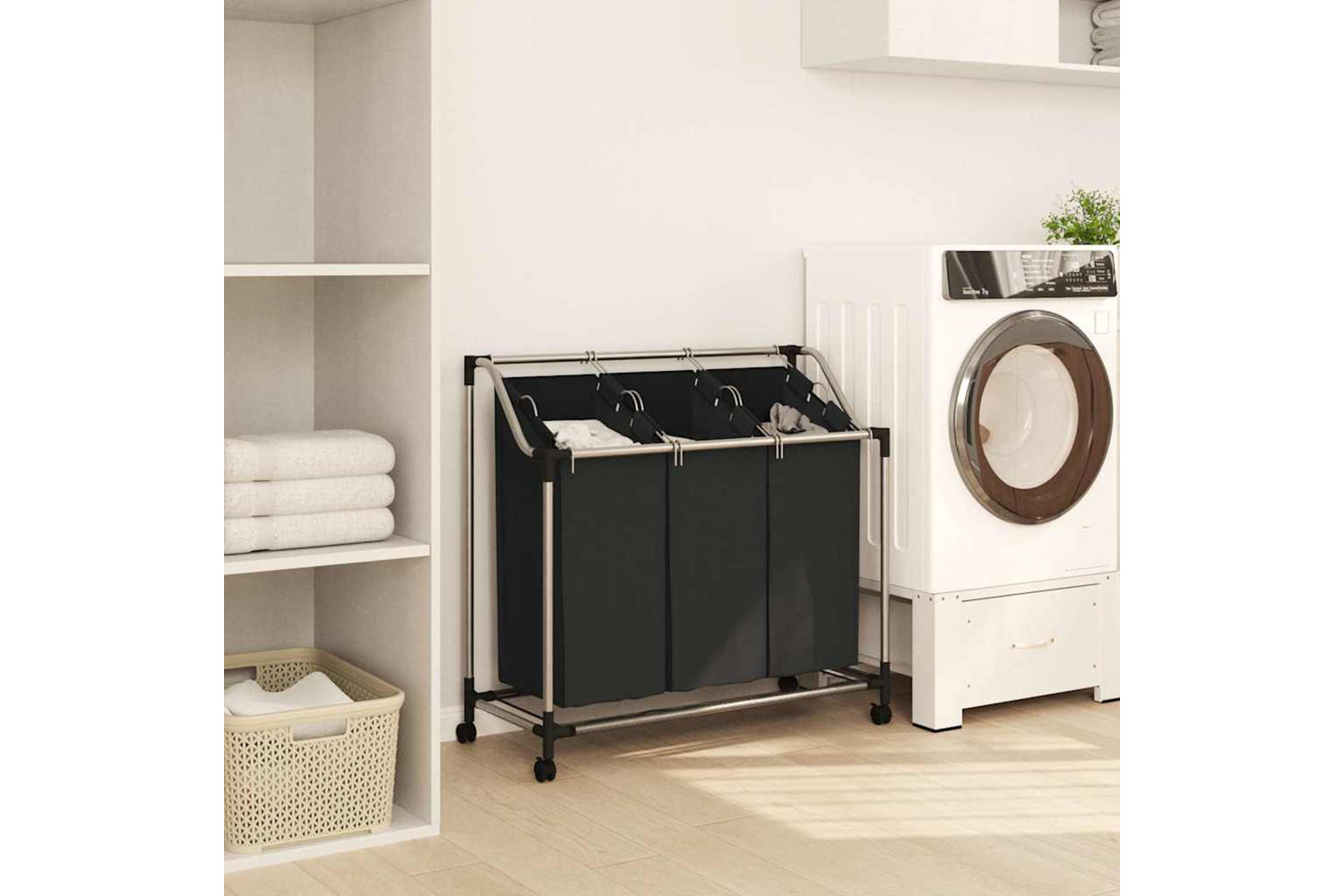 Vidaxl 282426 Laundry Sorter With 3 Bags Black Steel-2