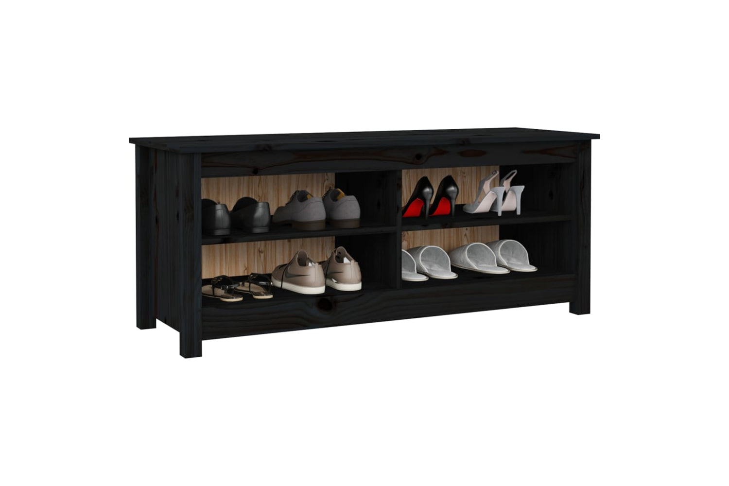 vidaXL 813778 Shoe Bench Black 110x38x45.5cm Solid Wood Pine-5