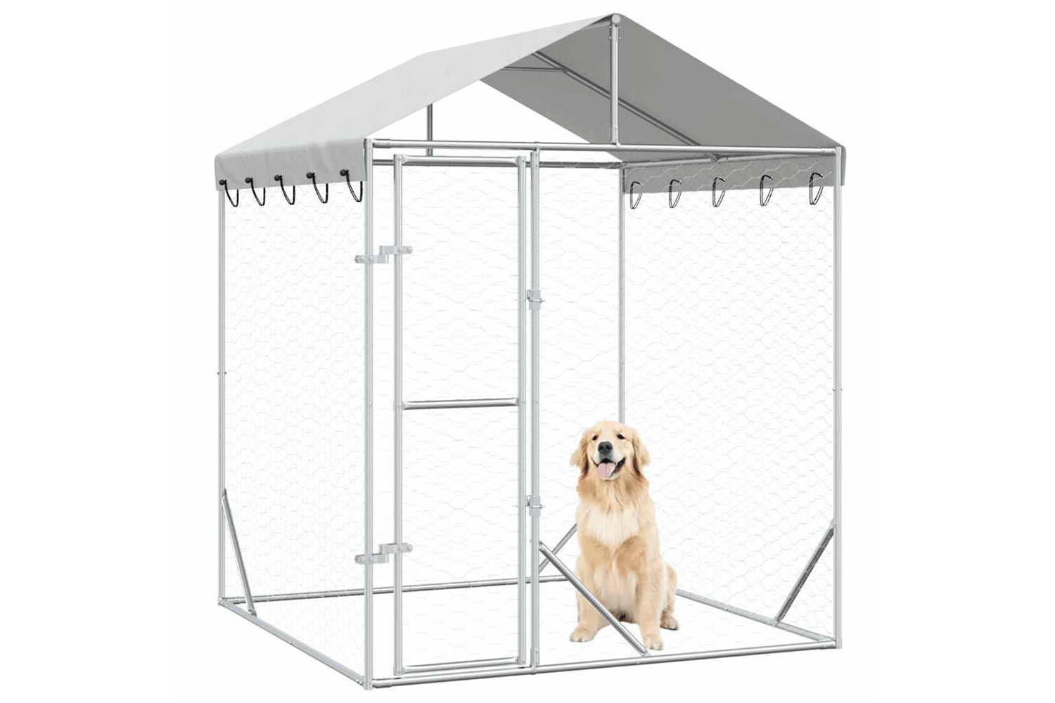 Vidaxl Outdoor Dog Kennel With Roof Silver 2x2x2.5 M Galvanised Steel-2