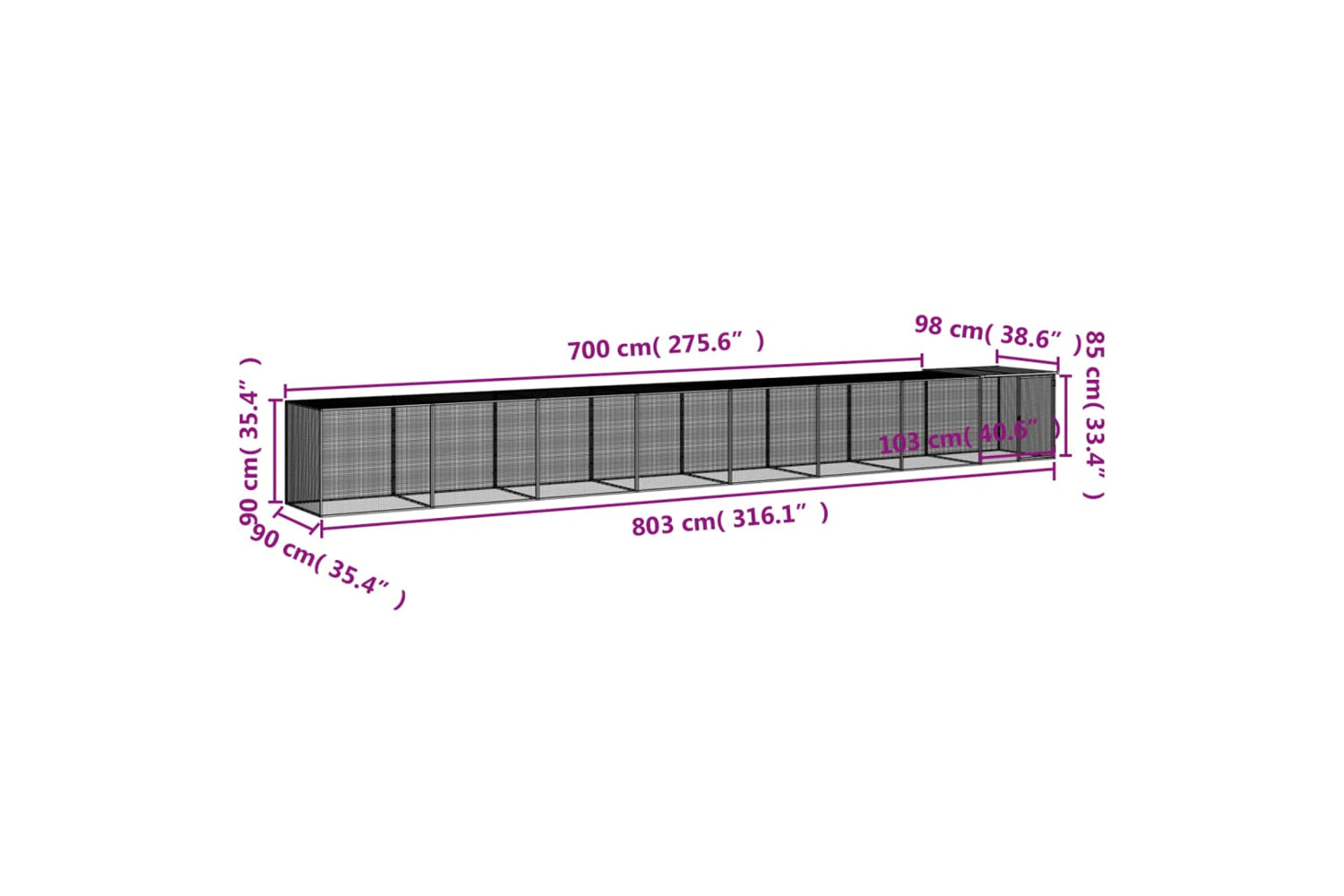 vidaXL 3189042 Chicken Cage With Roof Anthracite 803x98x90cm Galvanised Steel-8