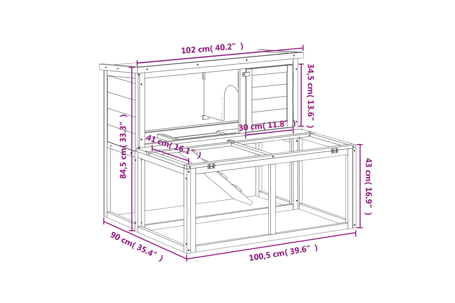 vidaXL 172284 Rabbit Hutch Grey 102x90x84.5cm Solid Wood Pine-7