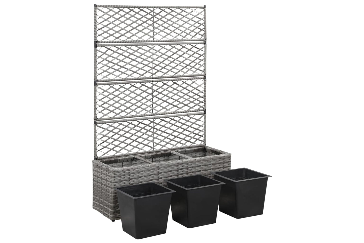 vidaXL 46935 Trellis Raised Bed With 3 Pots 83x30x130cm Poly Rattan Grey-4