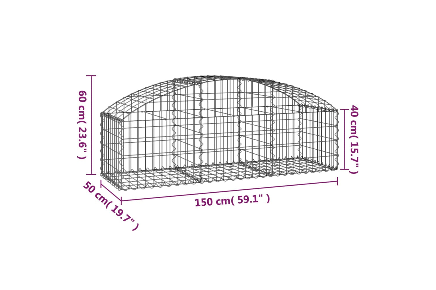 vidaXL 153452 Arched Gabion Basket 150x50x40/60cm Galvanised Iron-4