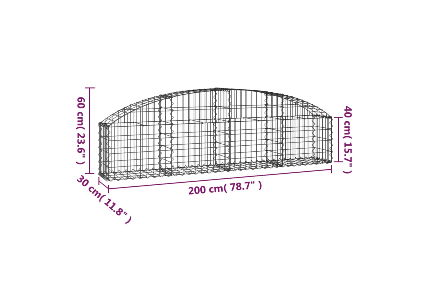 vidaXL 153462 Arched Gabion Basket 200x30x40/60cm Galvanised Iron-4