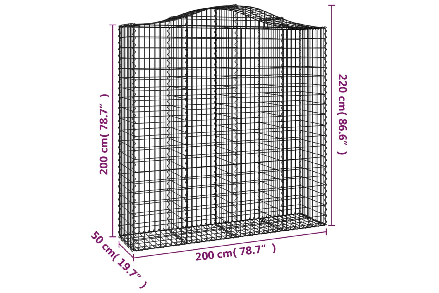 vidaXL 3145745 Arched Gabion Baskets 2 Pcs 200x50x200/220cm Galvanised Iron-5