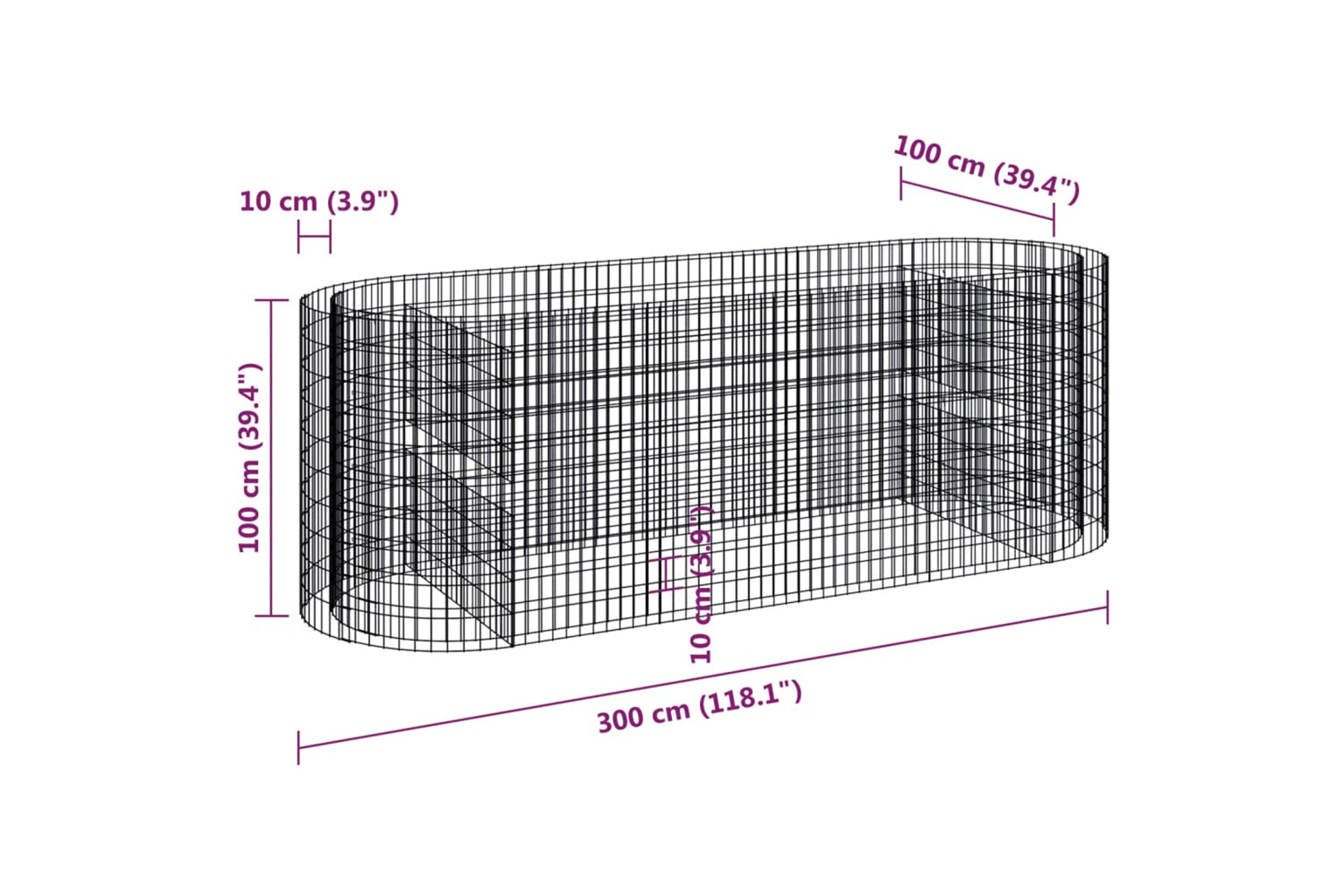 vidaXL 152046 Gabion Raised Bed Galvanised Iron 300x100x100cm-7