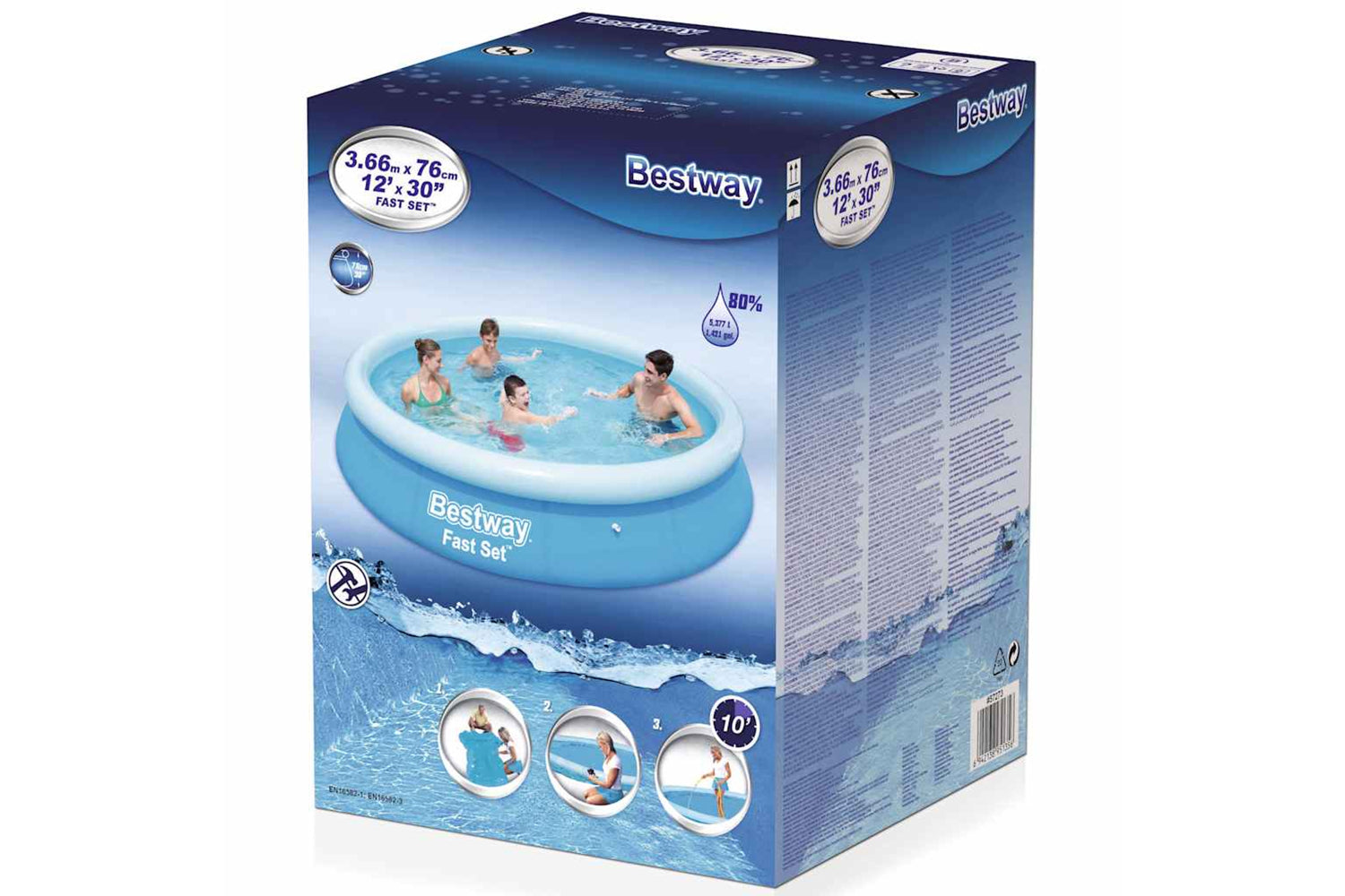 Bestway 91602 Fast Set Inflatable Swimming Pool 366x76 Cm 57273-2