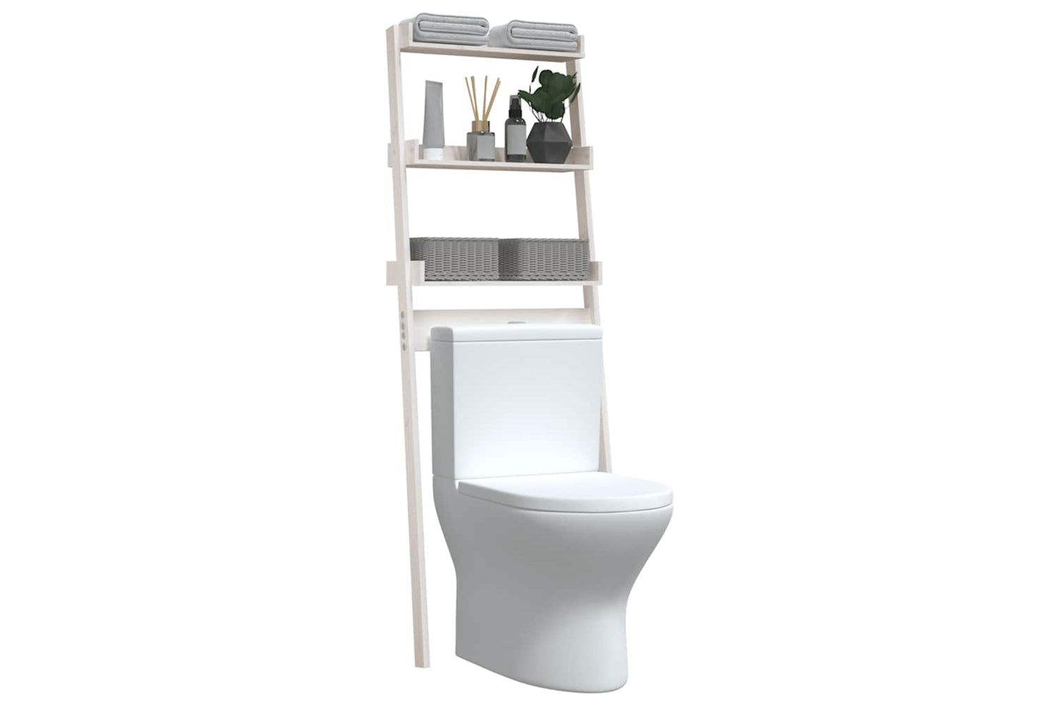 vidaXL 824654 Toilet Rack White 63.5x32x179cm Solid Wood Pine-3