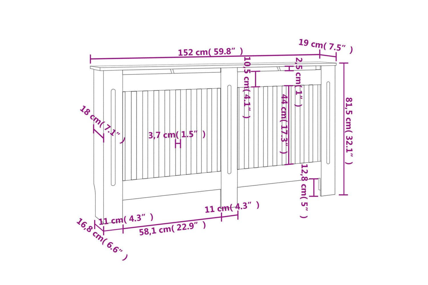 vidaXL Radiator Cover Black 152x19x81.5cm Mdf-7