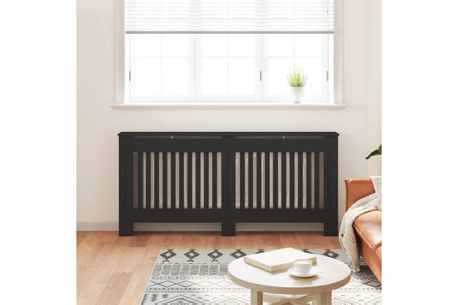 vidaXL Radiator Cover Black 172x19x81.5cm Mdf-2