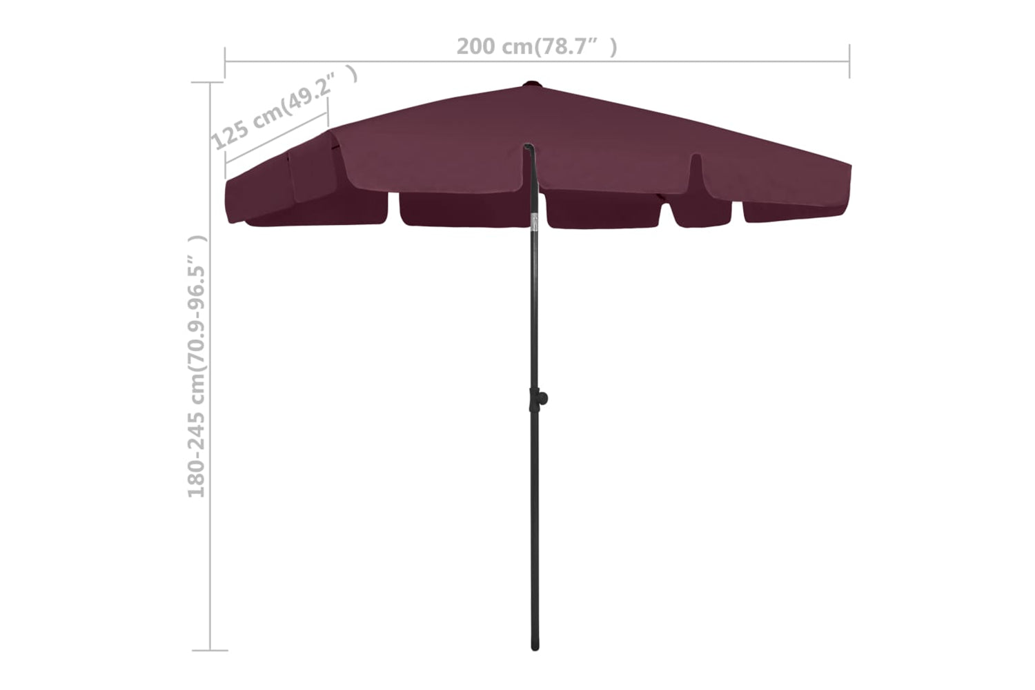 vidaXL 314731 Beach Umbrella Bordeaux Red 200x125cm-8