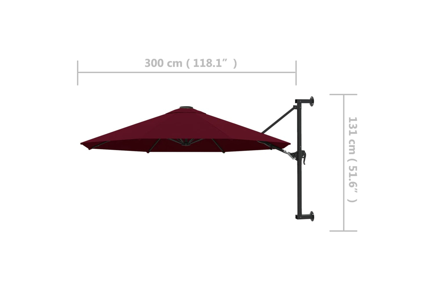 vidaXL Wall-mounted Parasol With Metal Pole 300cm Burgundy-8