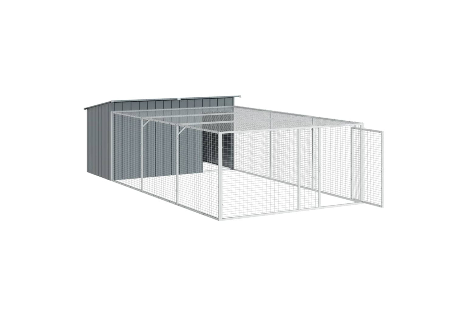 vidaXL 3214225 Dog House With Run Anthracite 197x396x110cm Galvanised Steel-3