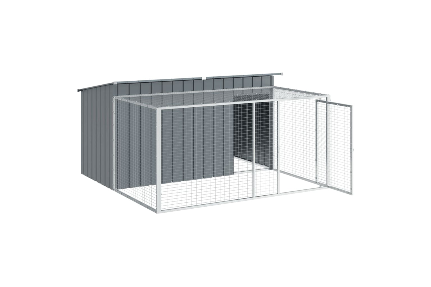 vidaXL 3214224 Dog House With Run Anthracite 197x194x110cm Galvanised Steel-3