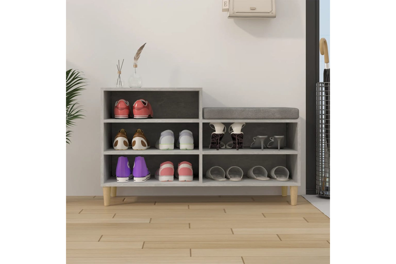 vidaXL 819728 Shoe Cabinet Concrete Grey 102x36x60cm Engineered Wood-2