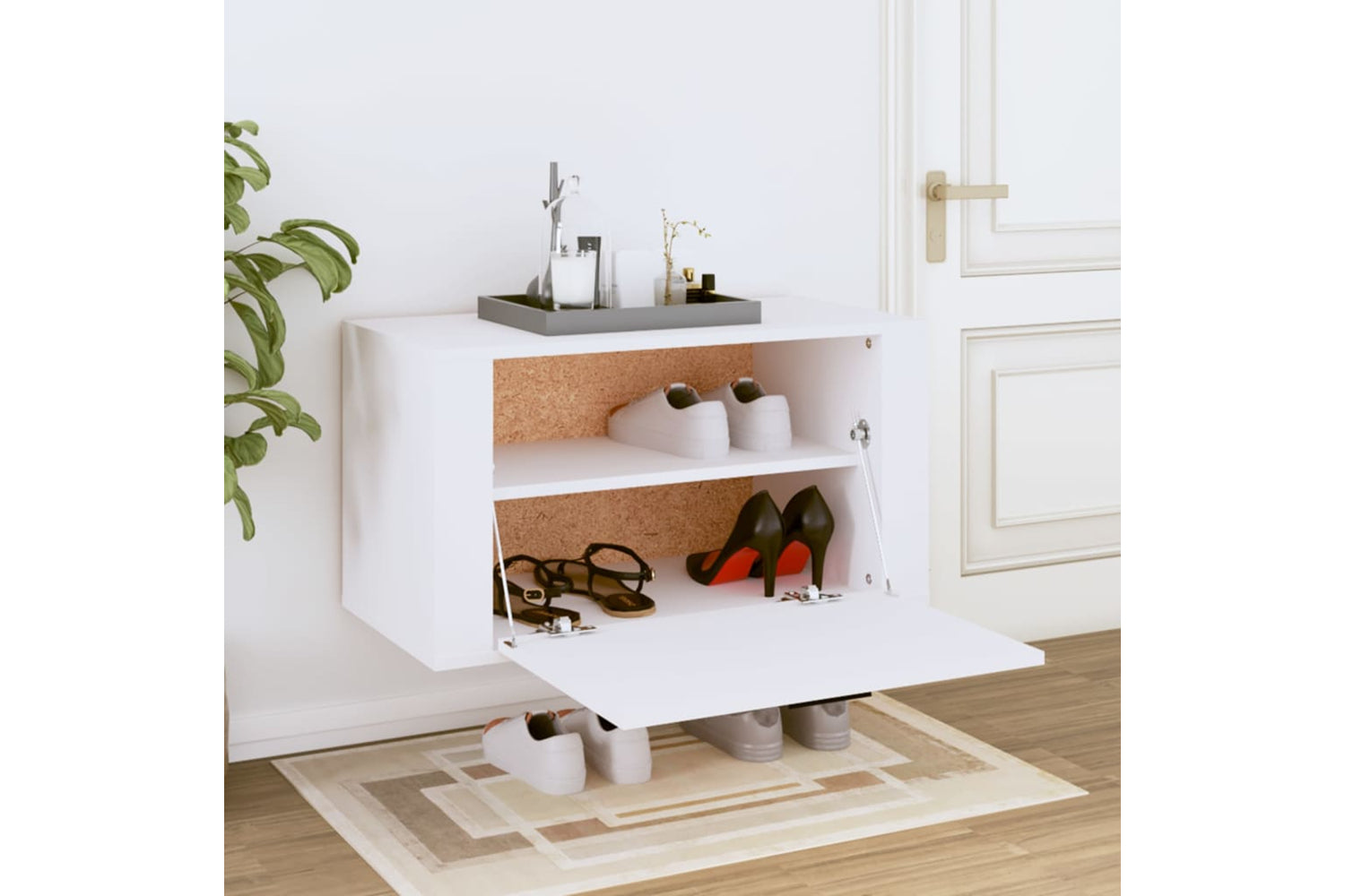 vidaXL 821012 Wall-mounted Shoe Cabinet White 70x35x38cm Engineered Wood-2