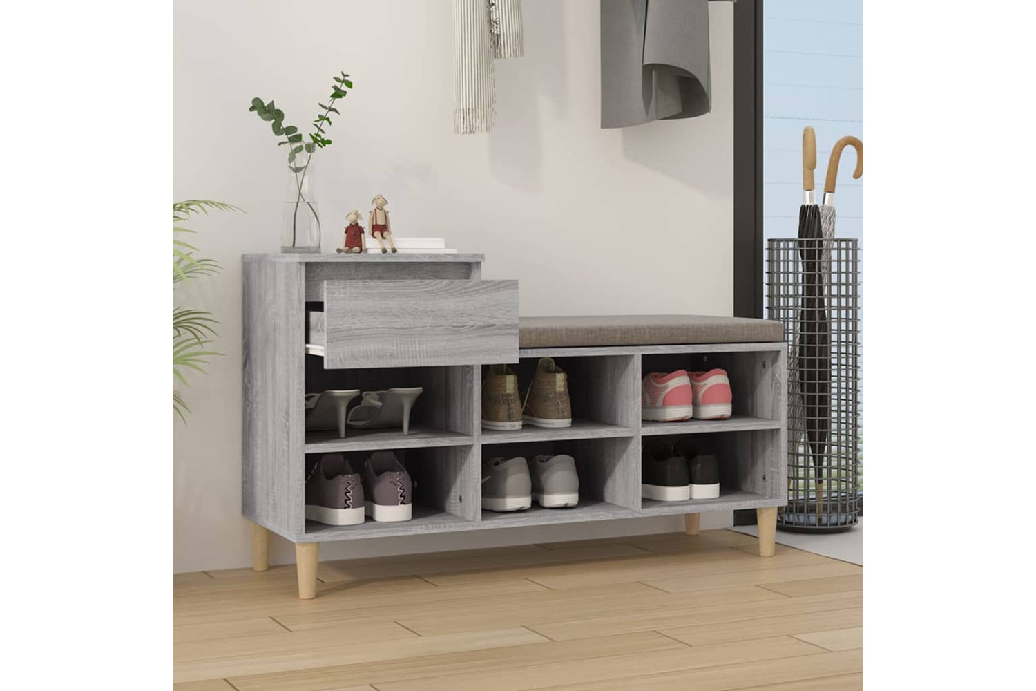 vidaXL 821210 Shoe Cabinet Grey Sonoma 102x36x60cm Engineered Wood-2