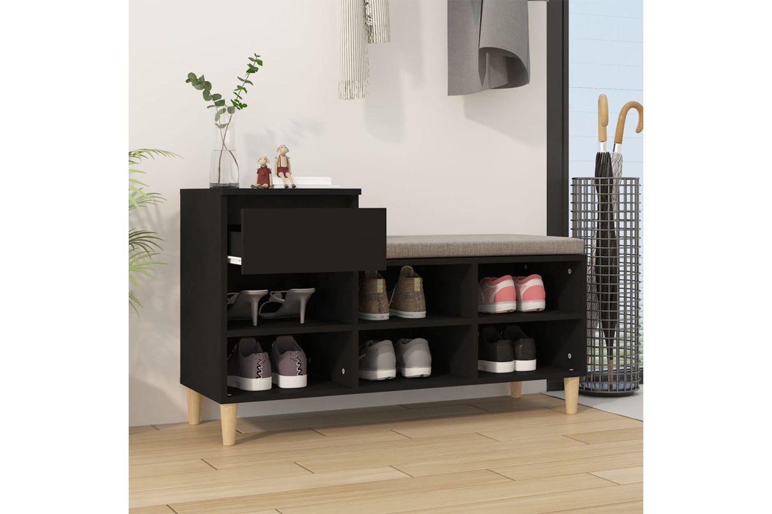 vidaXL 821205 Shoe Cabinet Black 102x36x60cm Engineered Wood-2