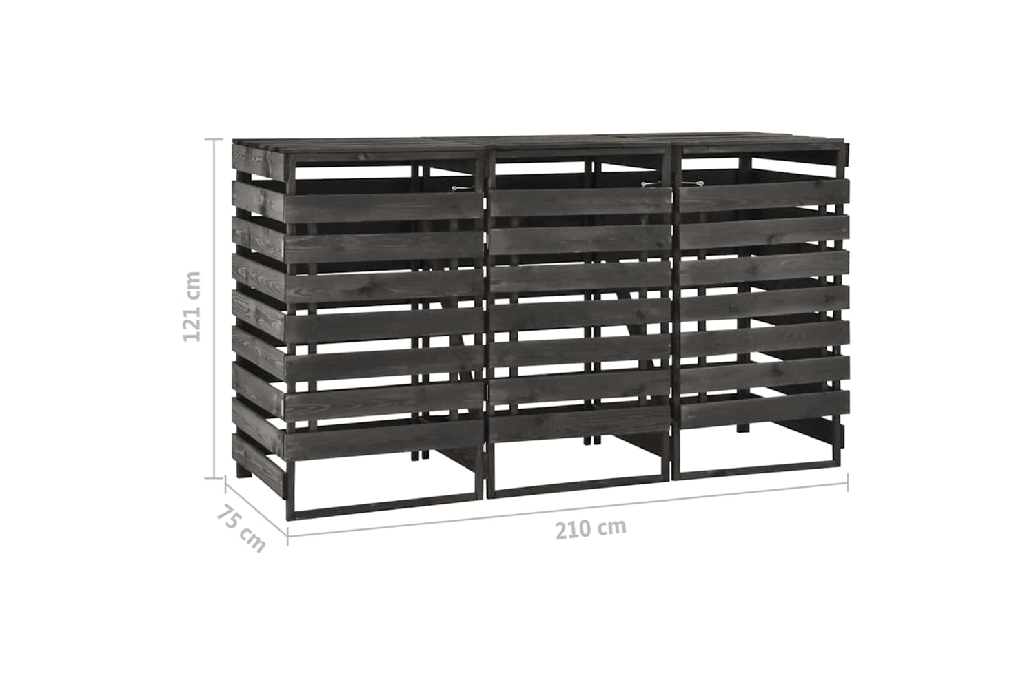 vidaXL 315412 Triple Wheelie Bin Shed 210x75x121cm Painted Solid Pinewood-8