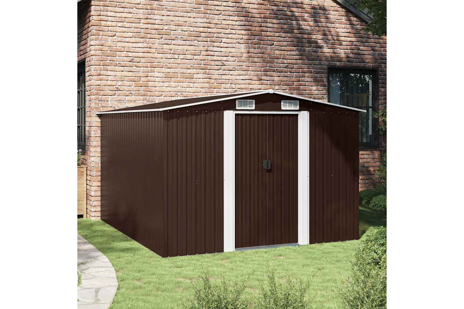 vidaXL 143343 Garden Shed 257x298x178cm Metal Brown-2