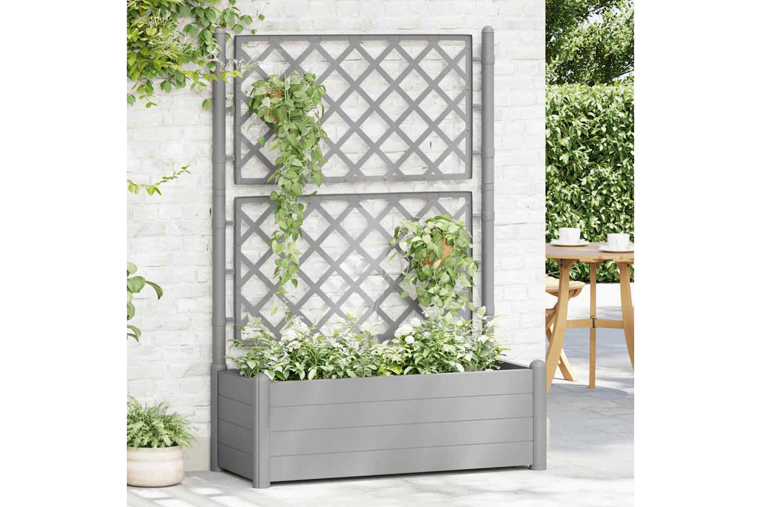 vidaXL 317582 Garden Planter With Trellis 100x43x142cm Pp Stone Grey-2