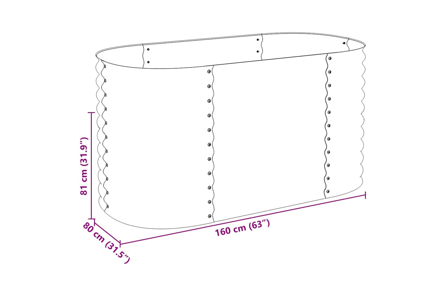 vidaXL Garden Raised Bed 160x80x81cm Galvanised Steel Silver-7